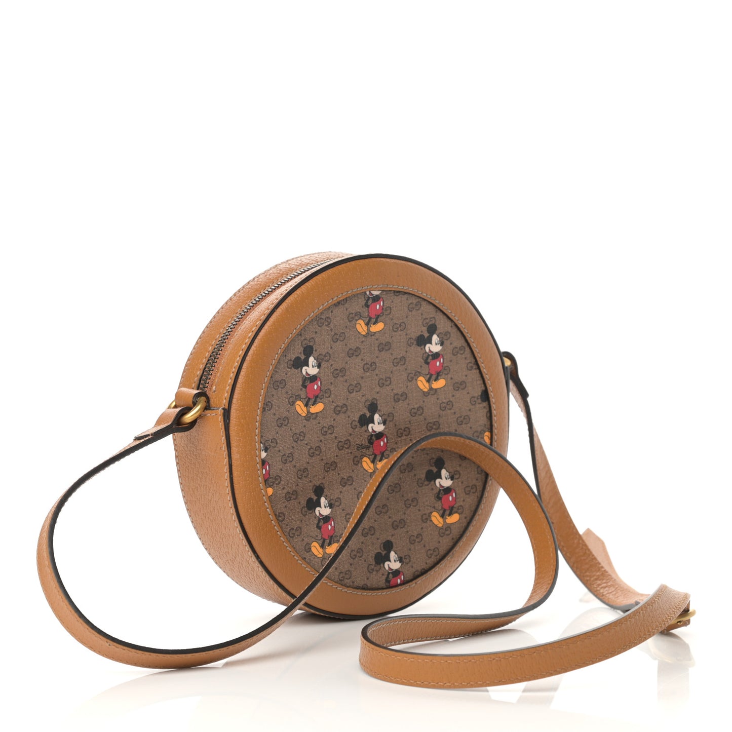 X DISNEY Mini Vintage GG Supreme Monogram Mickey Mouse Round Shoulder Bag Beige Vintage Sun Oil
