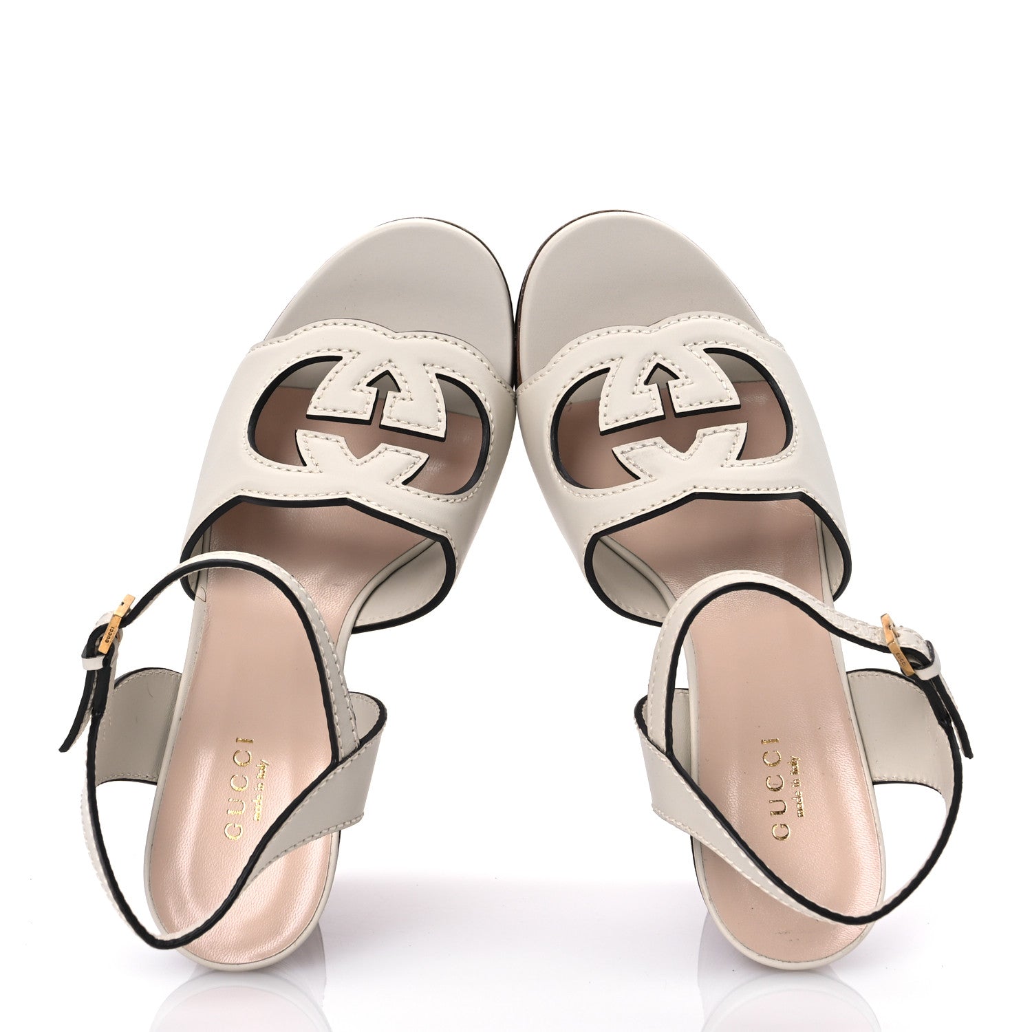 Gucci Cosmos Softy Calfskin Wooden Interlocking G Cut-Out 30/120mm Platform Sandals 38 Mystic White 2 of 14