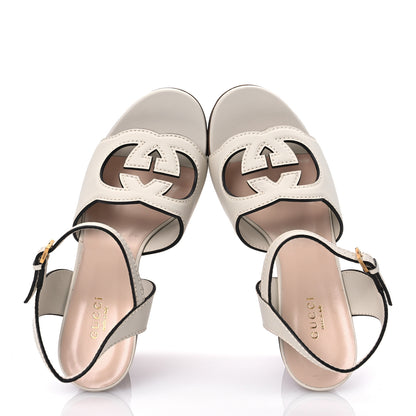 Gucci Cosmos Softy Calfskin Wooden Interlocking G Cut-Out 30/120mm Platform Sandals 38 Mystic White 2 of 14