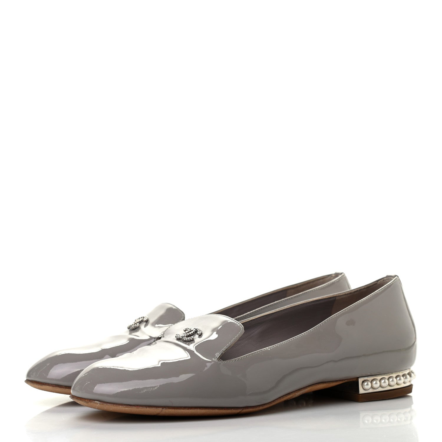Chanel Patent Calfskin Pearl CC Loafers 37 Grey 3 of 7