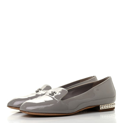 Chanel Patent Calfskin Pearl CC Loafers 37 Grey 3 of 7