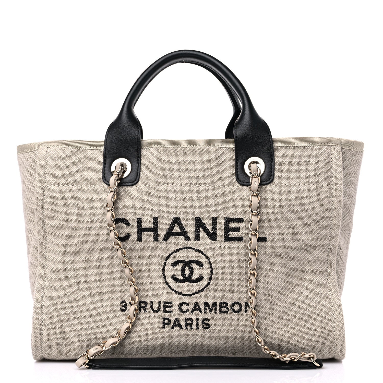 Chanel Mixed Fibers Small Deauville Tote Beige Black 3 of 10