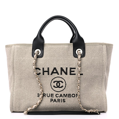 Chanel Mixed Fibers Small Deauville Tote Beige Black 3 of 10