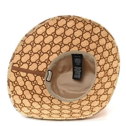 Gucci Raffia Elaphe GG Monogram Embroidered Wide Brim Hat Ivory Dark Brown 7 of 9