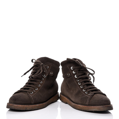 Chanel Suede Perforated Lace Up Short Boots 41 Dark Brown 6 of 10