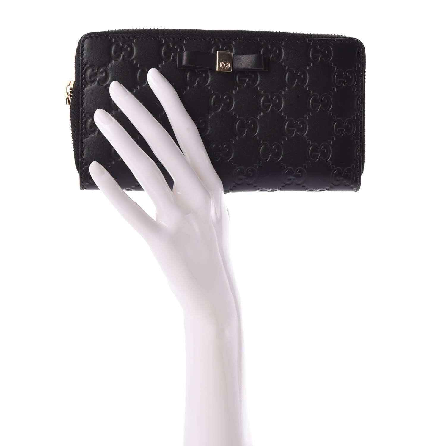 Gucci Guccissima Bow Zip Around Wallet Black 2 of 10