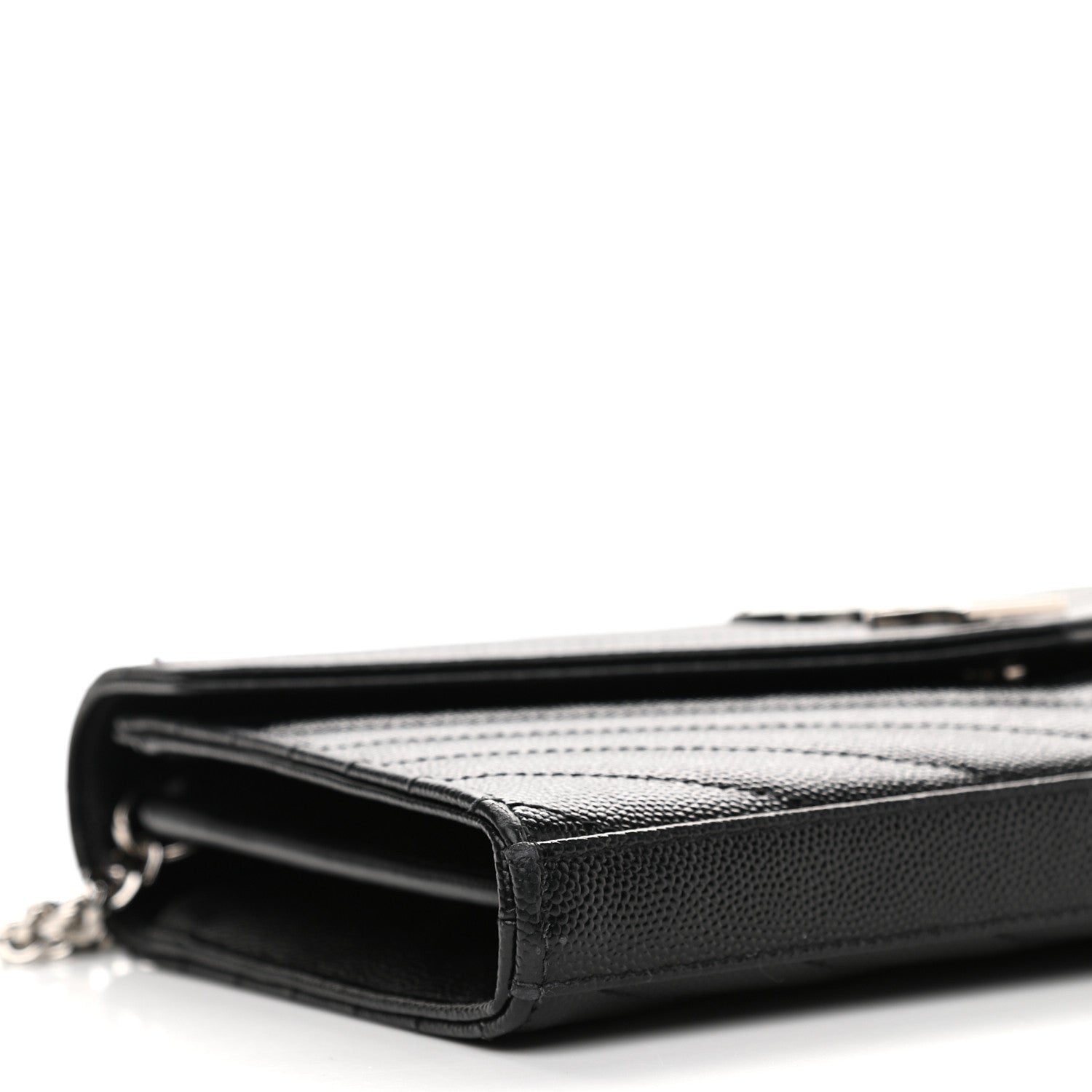 Saint Laurent Grain De Poudre Matelasse Chevron Monogram Chain Wallet Black 7 of 8