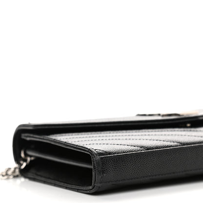 Saint Laurent Grain De Poudre Matelasse Chevron Monogram Chain Wallet Black 7 of 8