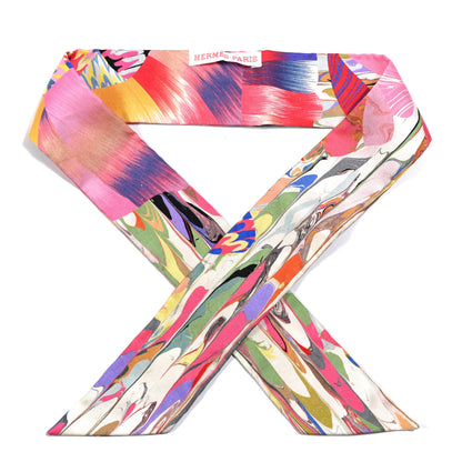 Hermes Silk Marble Silk Twilly Rose Vert Violet 1 of 4