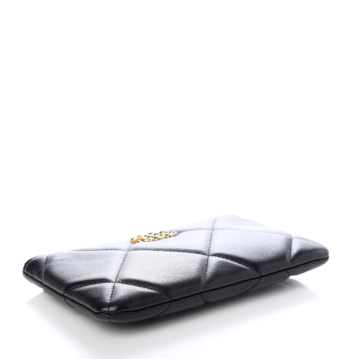 Shiny Goatskin Quilted Small Chanel 19 Pouch Black