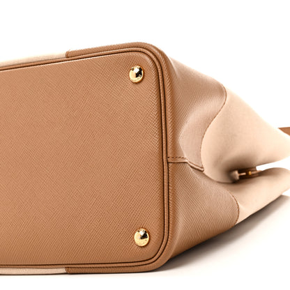 Prada Canvas Saffiano Cuir Calfskin Top Handle Tote Beige 9 of 9