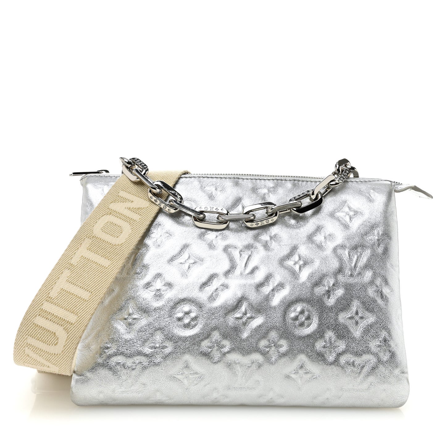 Metallic Lambskin Embossed Monogram Coussin PM Silver