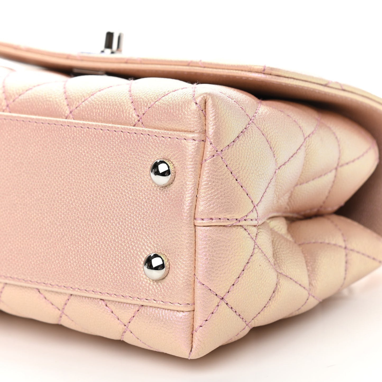 Iridescent Caviar Quilted Mini Coco Handle Flap Pink