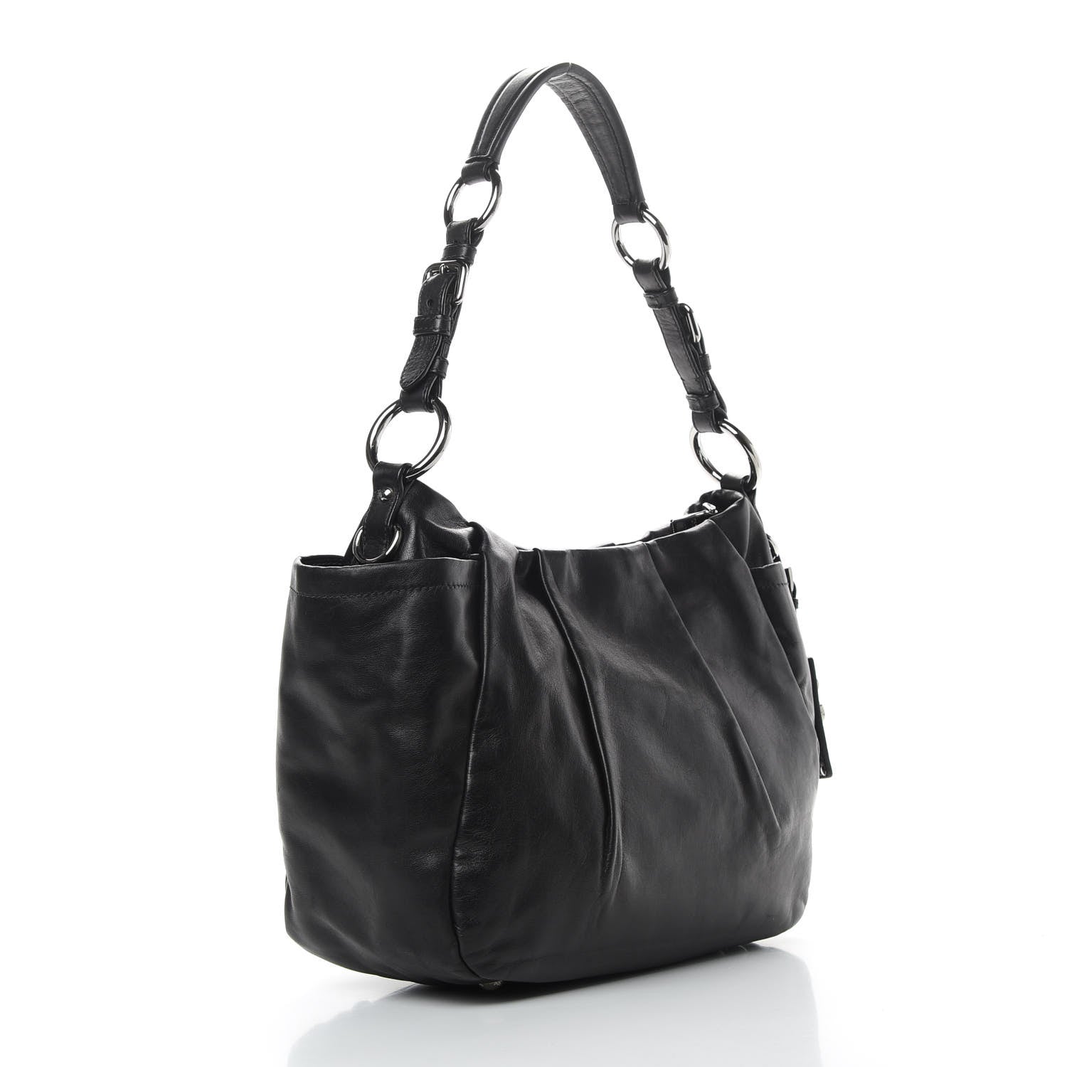 Prada Soft Calfskin Pleated Hobo Black 3 of 14