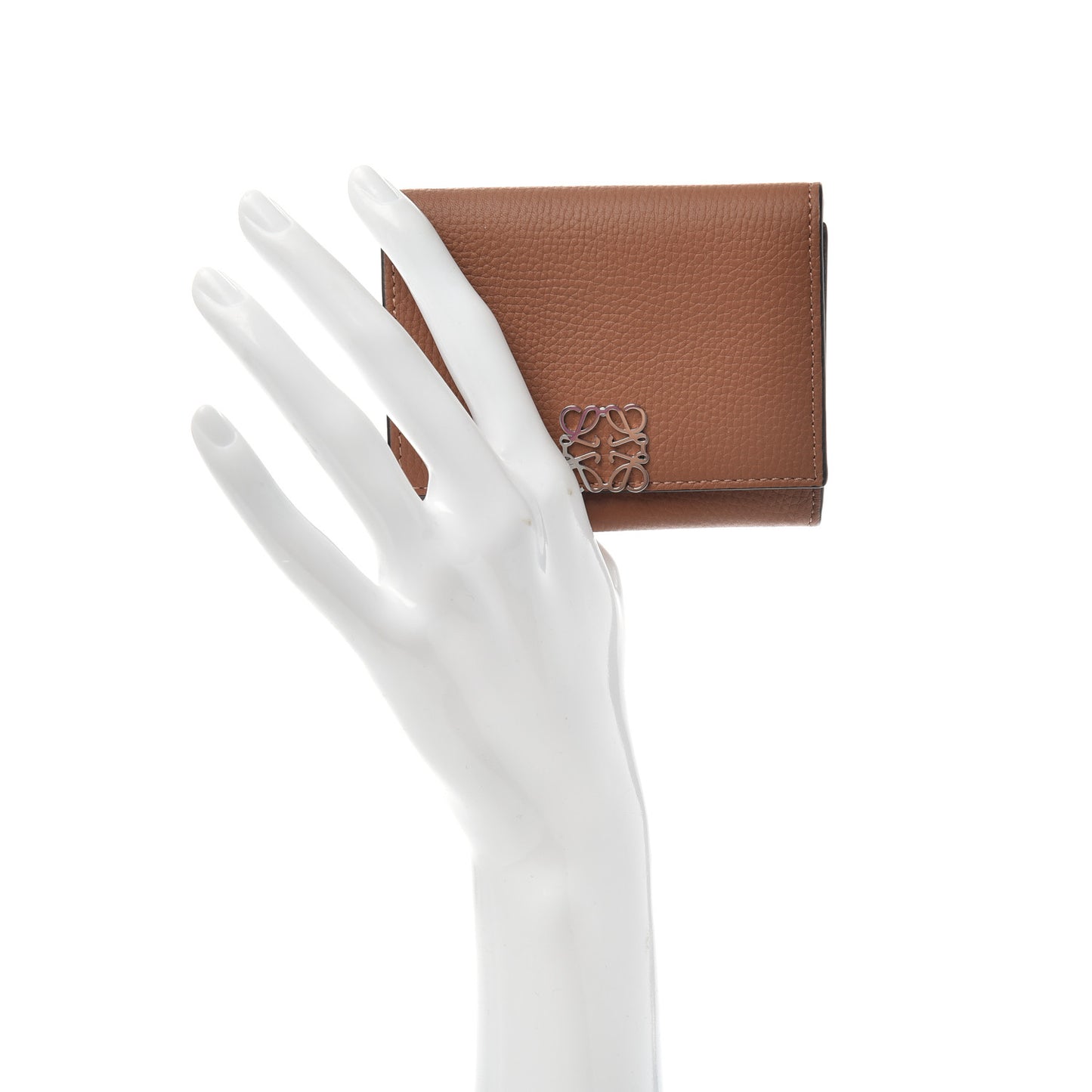 Pebble Grain Calfskin Anagram Square Coin Cardholder Tan