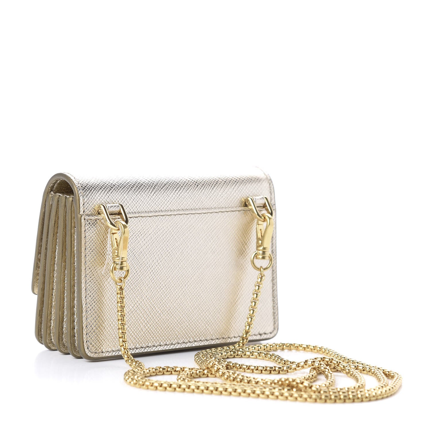 Prada Saffiano Triangle Mini Accordion Chain Wallet Pirite 2 of 5