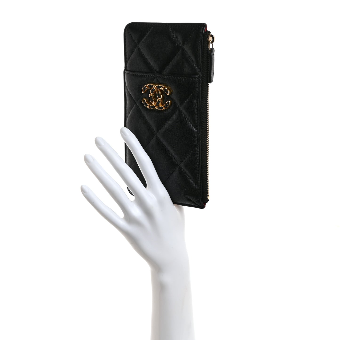 Goatskin Quilted Chanel 19 Flat Wallet Pouch Black
