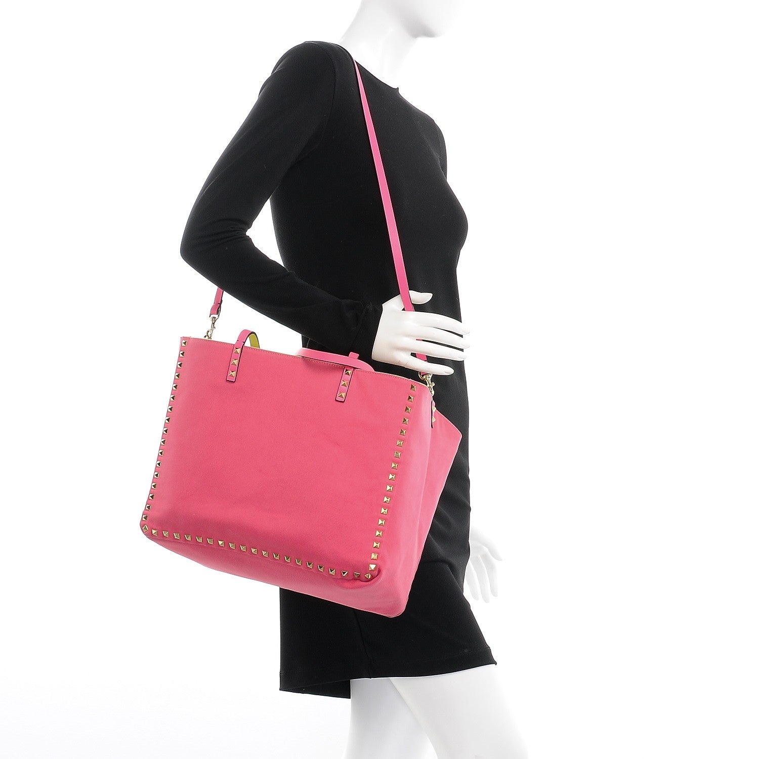 Valentino Garavani Canvas Large Rockstud Reversible Tote Pink Yellow 4 of 19
