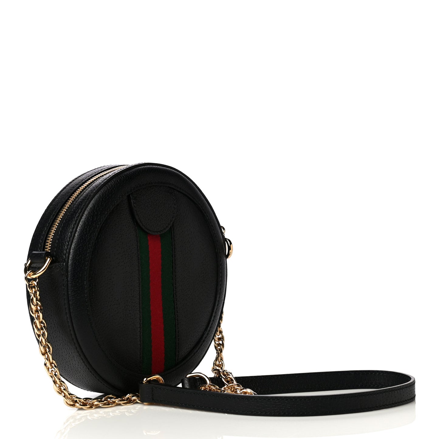 Grained Calfskin Web Mini Ophidia Round Shoulder Bag Black