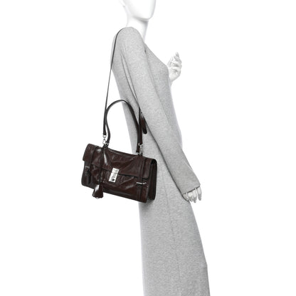 Prada Glossy Calfskin Medium Sound Shoulder Bag Dark Brown 2 of 10