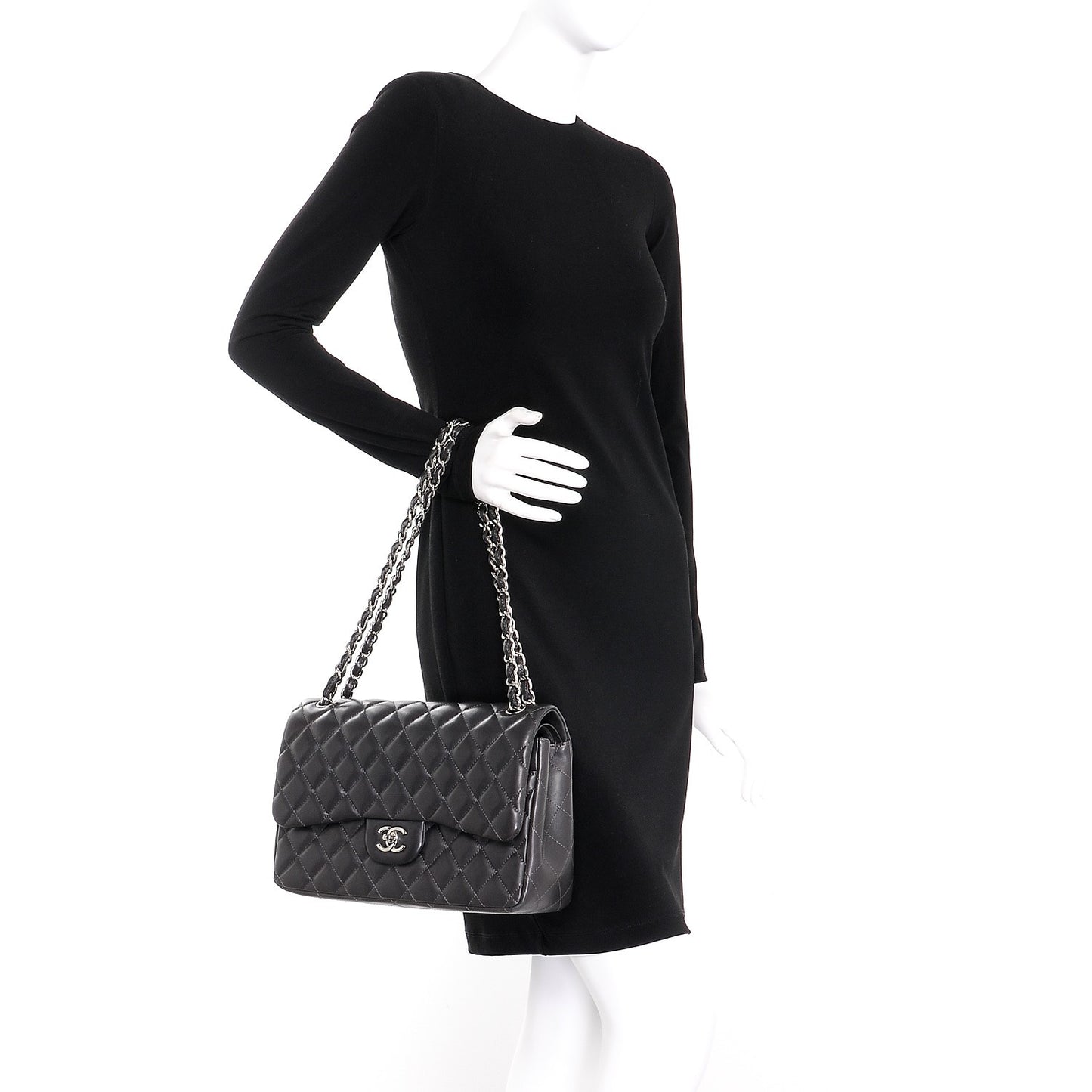 Lambskin Quilted Jumbo Double Flap Dark Grey