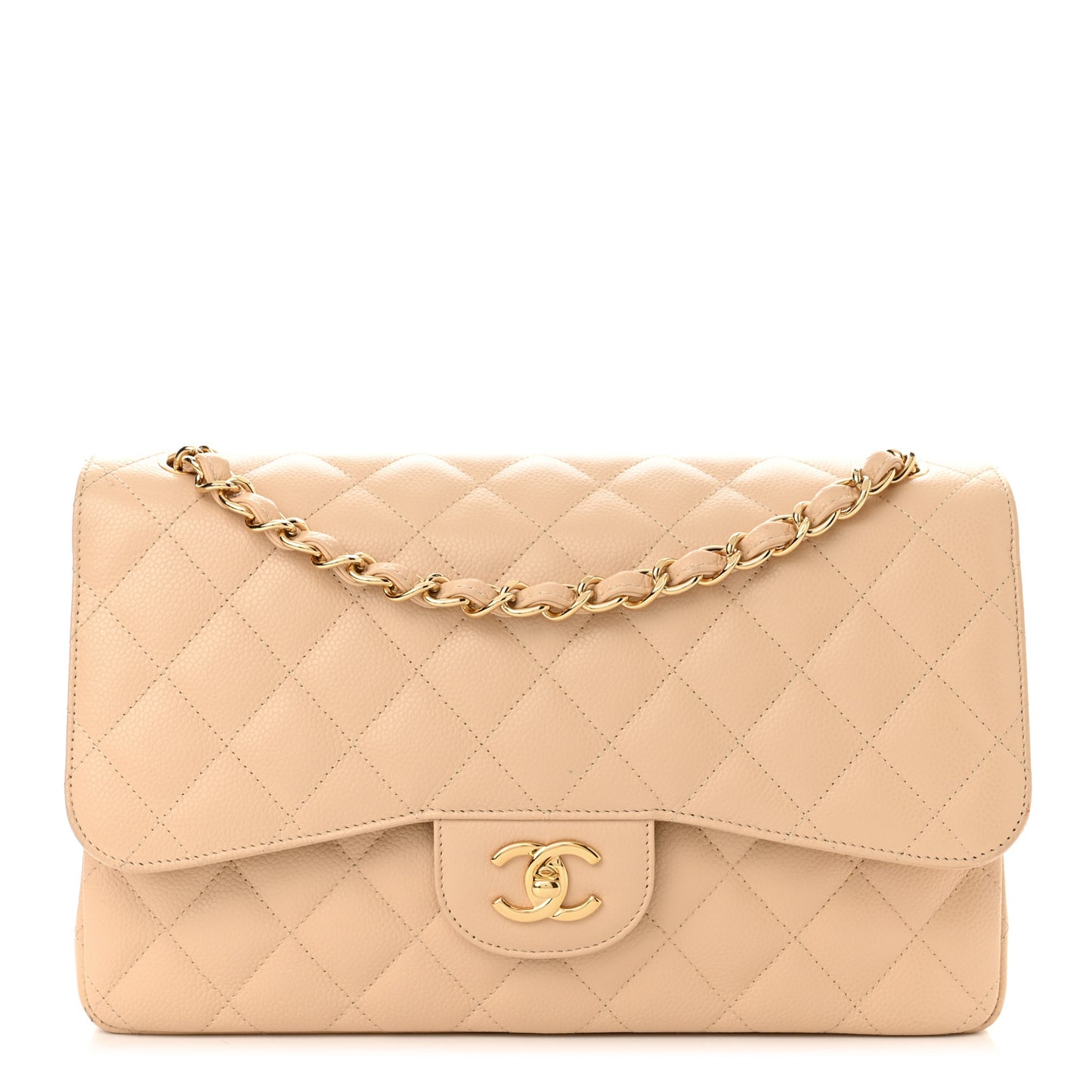 Caviar Quilted Jumbo Double Flap Beige Clair