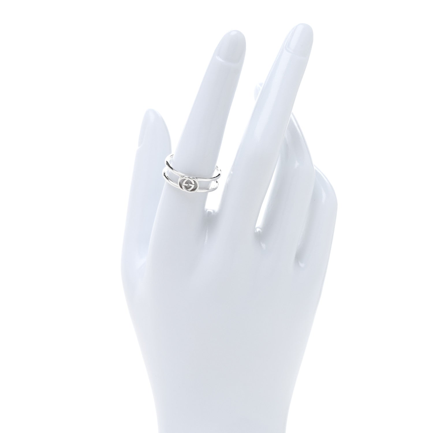 Gucci Sterling Silver 6mm Interlocking G Open Band Ring 56 7.5 2 of 4