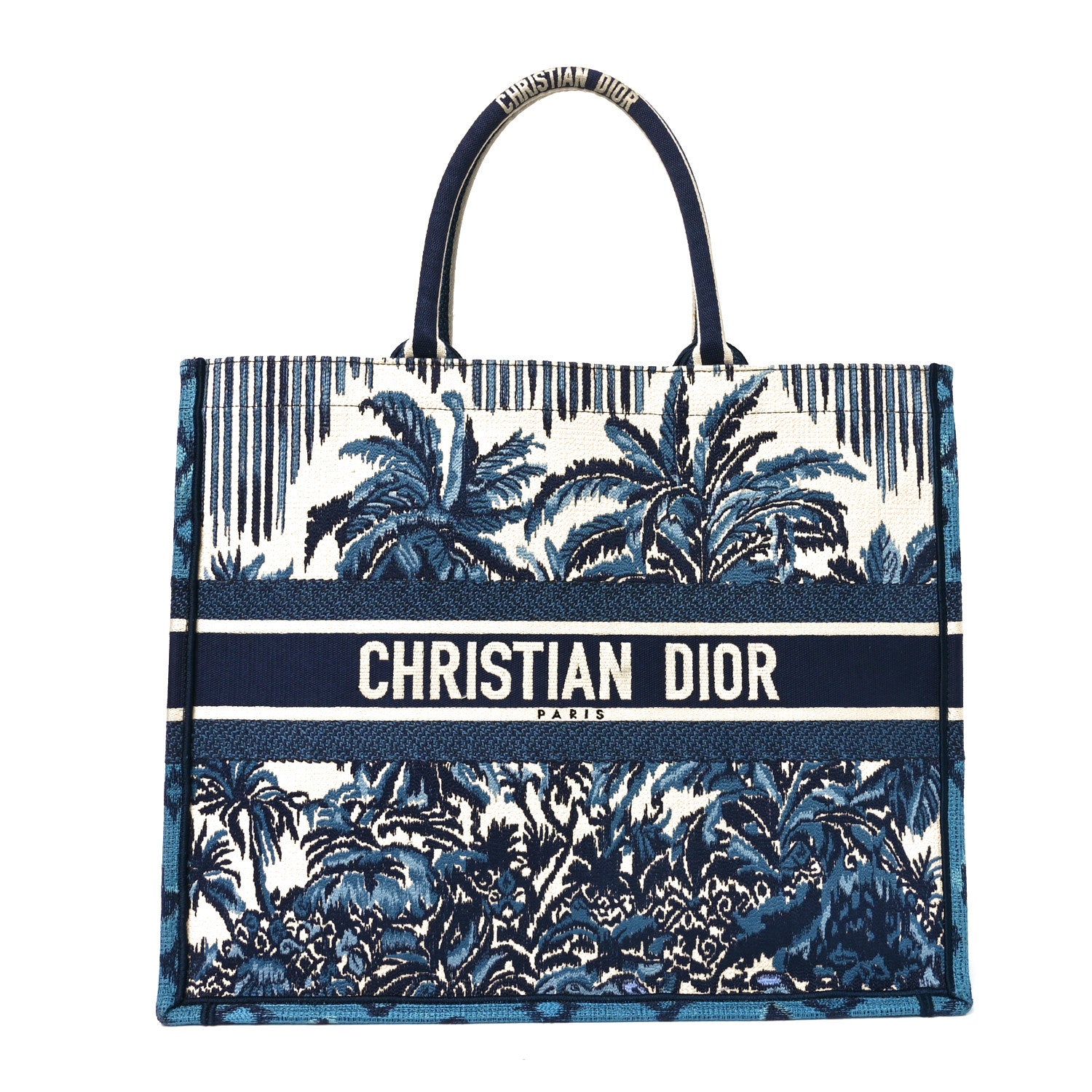 Christian Dior Canvas Embroidered Large Palm Tree Toile De Jouy Book Tote Blue Multicolor 1 of 10
