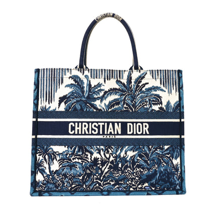 Christian Dior Canvas Embroidered Large Palm Tree Toile De Jouy Book Tote Blue Multicolor 1 of 10