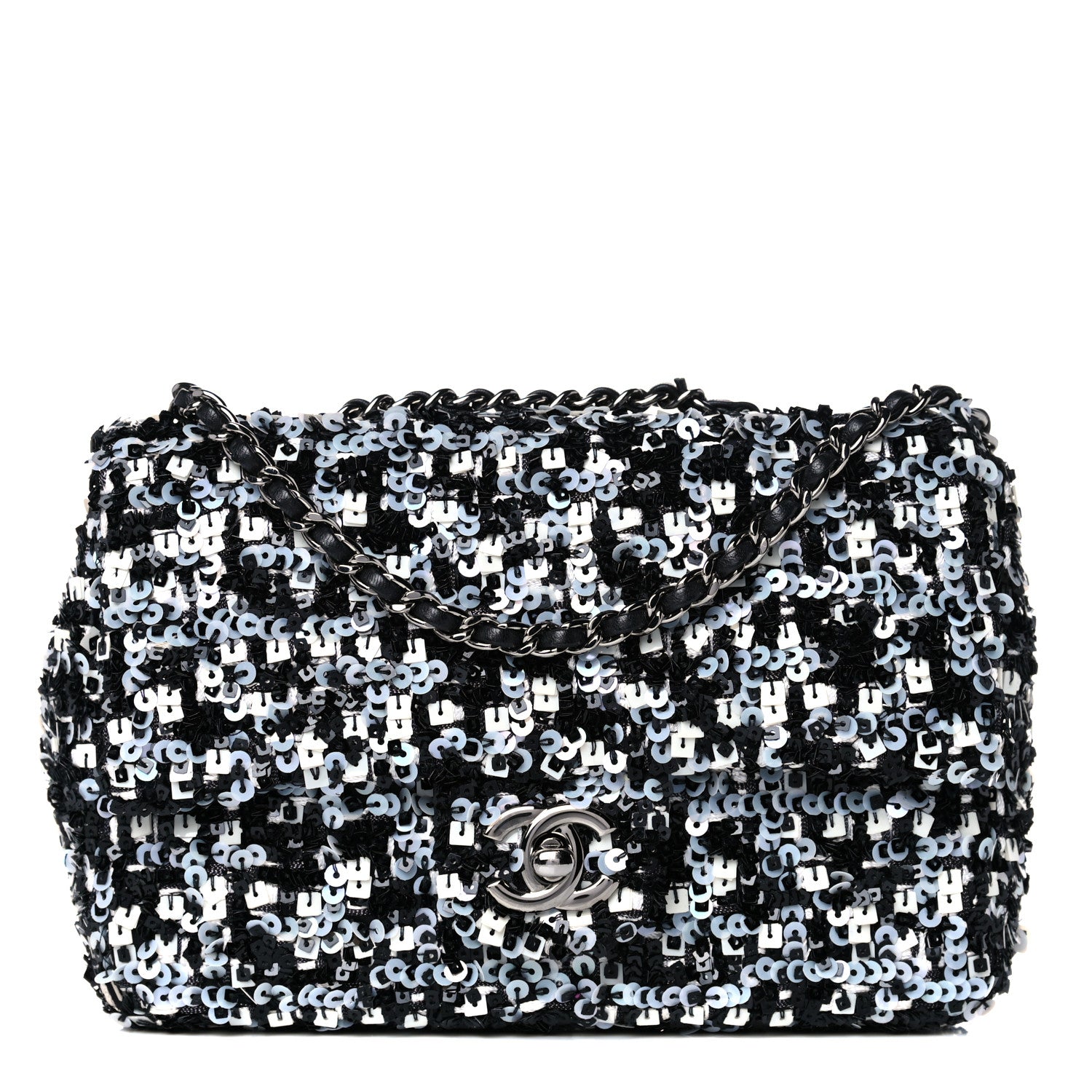 Chanel Sequin Mini Rectangular Flap Black White 1 of 9