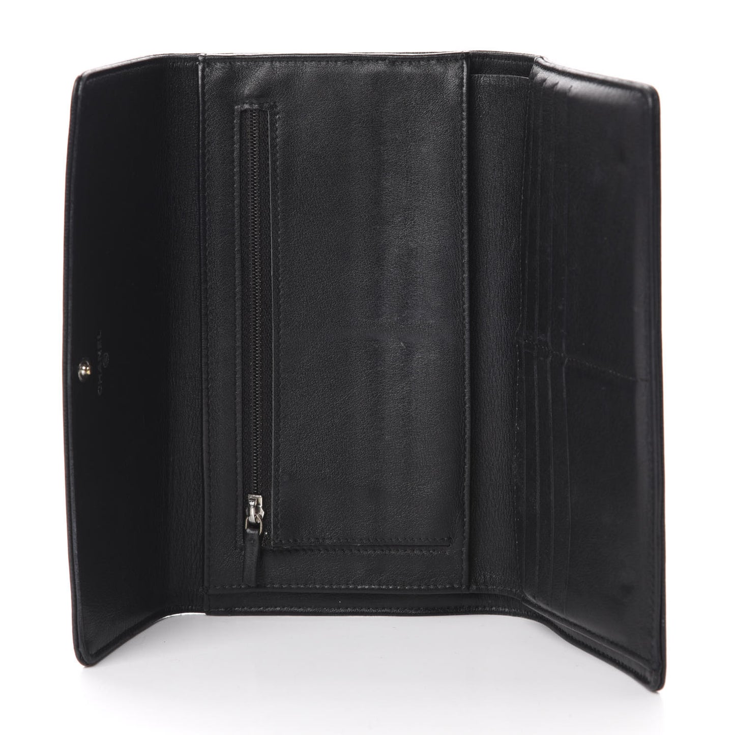 Caviar Sevruga CC Large Gusset Flap Wallet Black