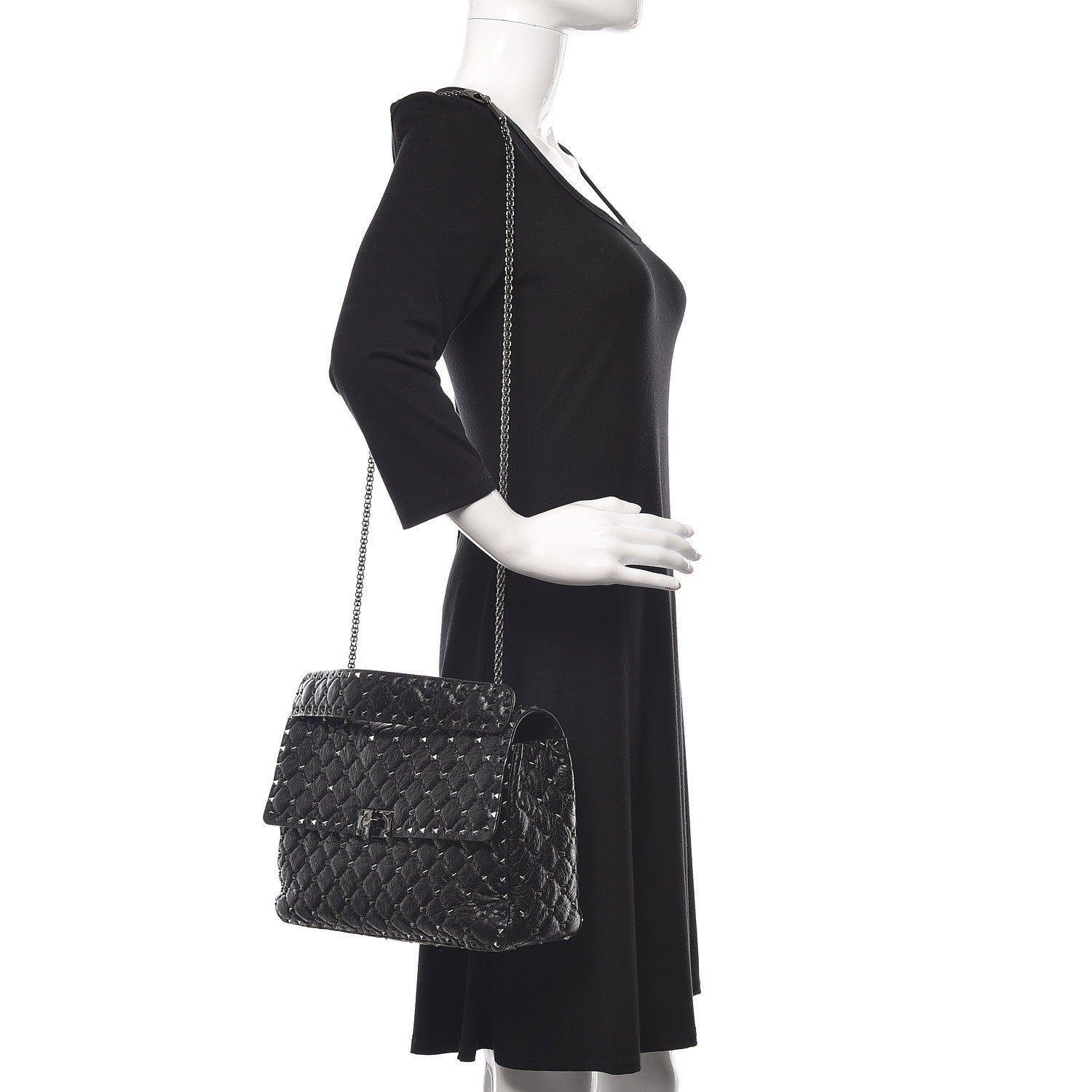 Valentino Garavani Craquele Nappa Large Rockstud Spike Shoulder Bag Black 2 of 10