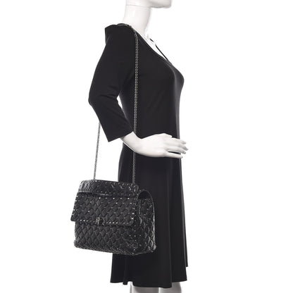 Valentino Garavani Craquele Nappa Large Rockstud Spike Shoulder Bag Black 2 of 10