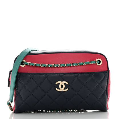 Chanel Goatskin Quilted Tri-Color Medium In & Out Camera Case Navy Turquoise Pink 2 of 14