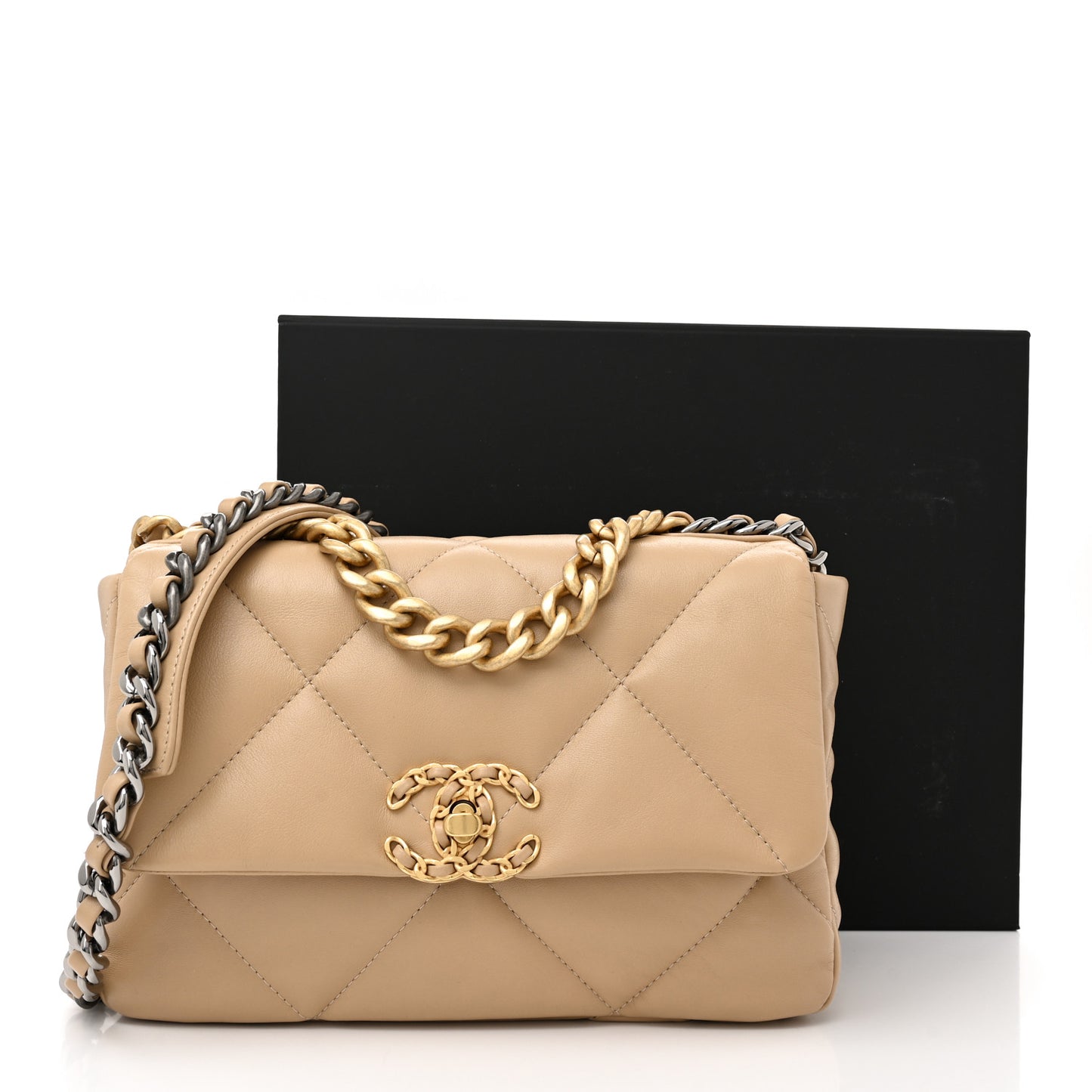 Lambskin Quilted Medium Chanel 19 Flap Beige