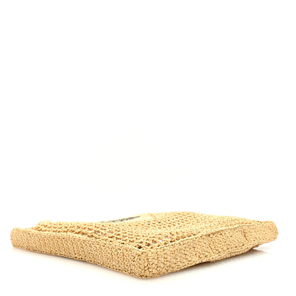 Prada Yarn Raffia Effect Crochet Logo Embroidered Tote Bag Naturale 4 of 9