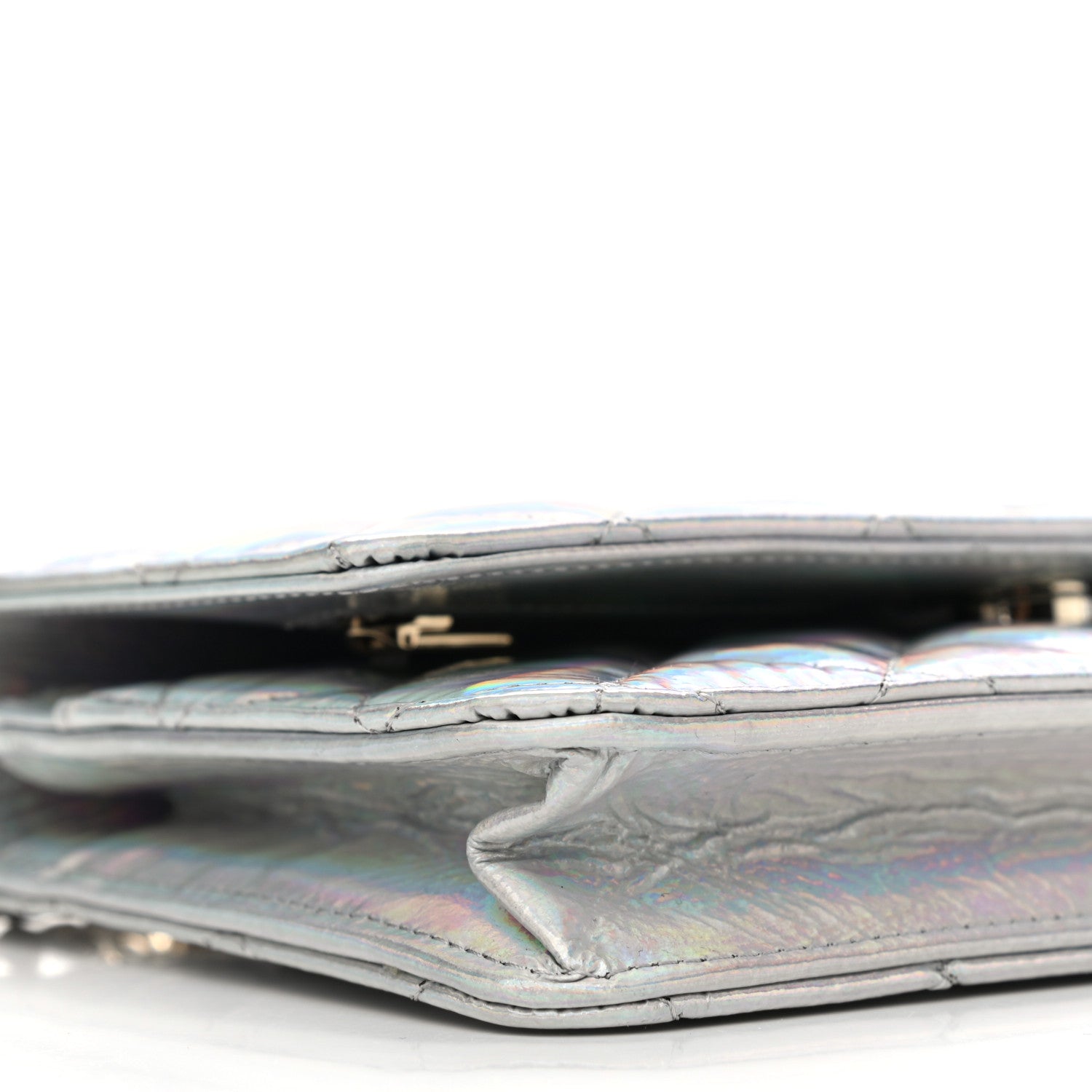 Chanel Iridescent Goatskin Quilted Wallet On Chain WOC Silver 10 of 12