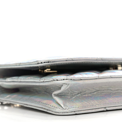 Chanel Iridescent Goatskin Quilted Wallet On Chain WOC Silver 10 of 12