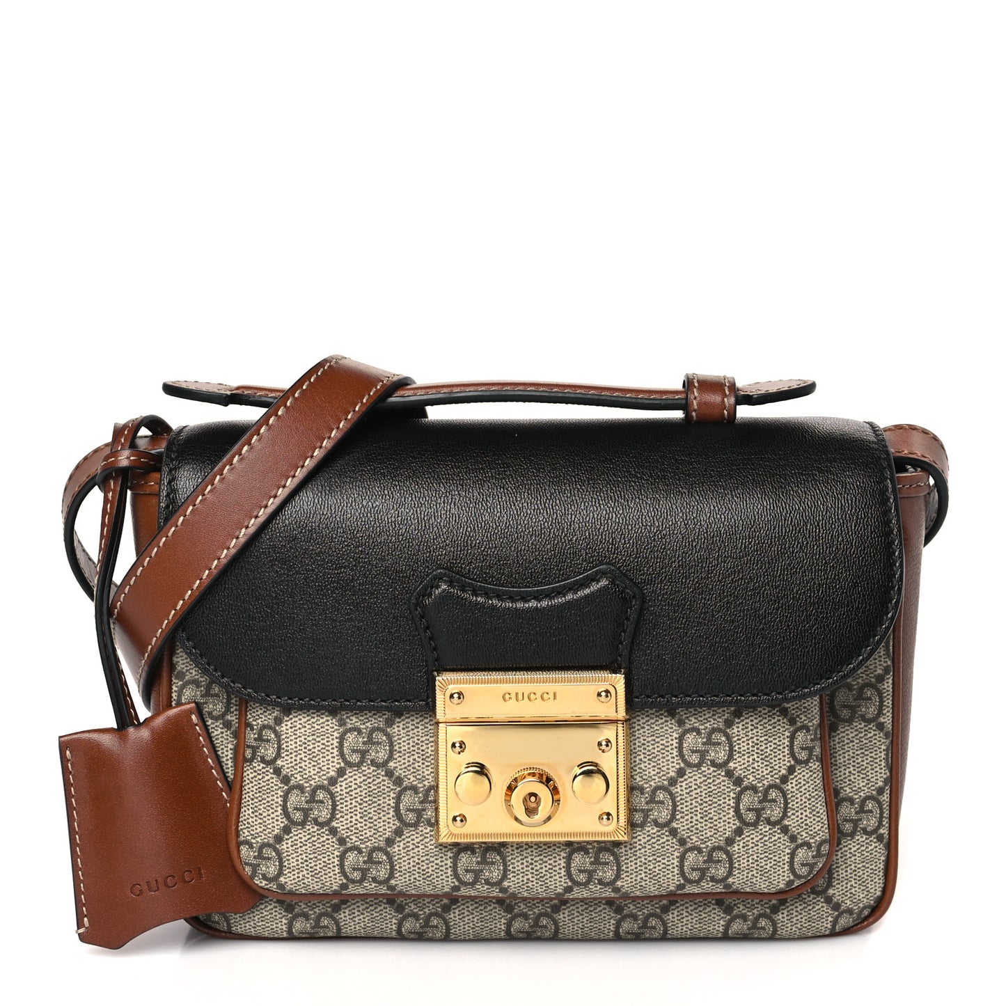 GG Supreme Monogram New Sakai Lux Calfskin Mini Padlock Flap Pocket Shoulder Bag Beige Ebony Black Cuir
