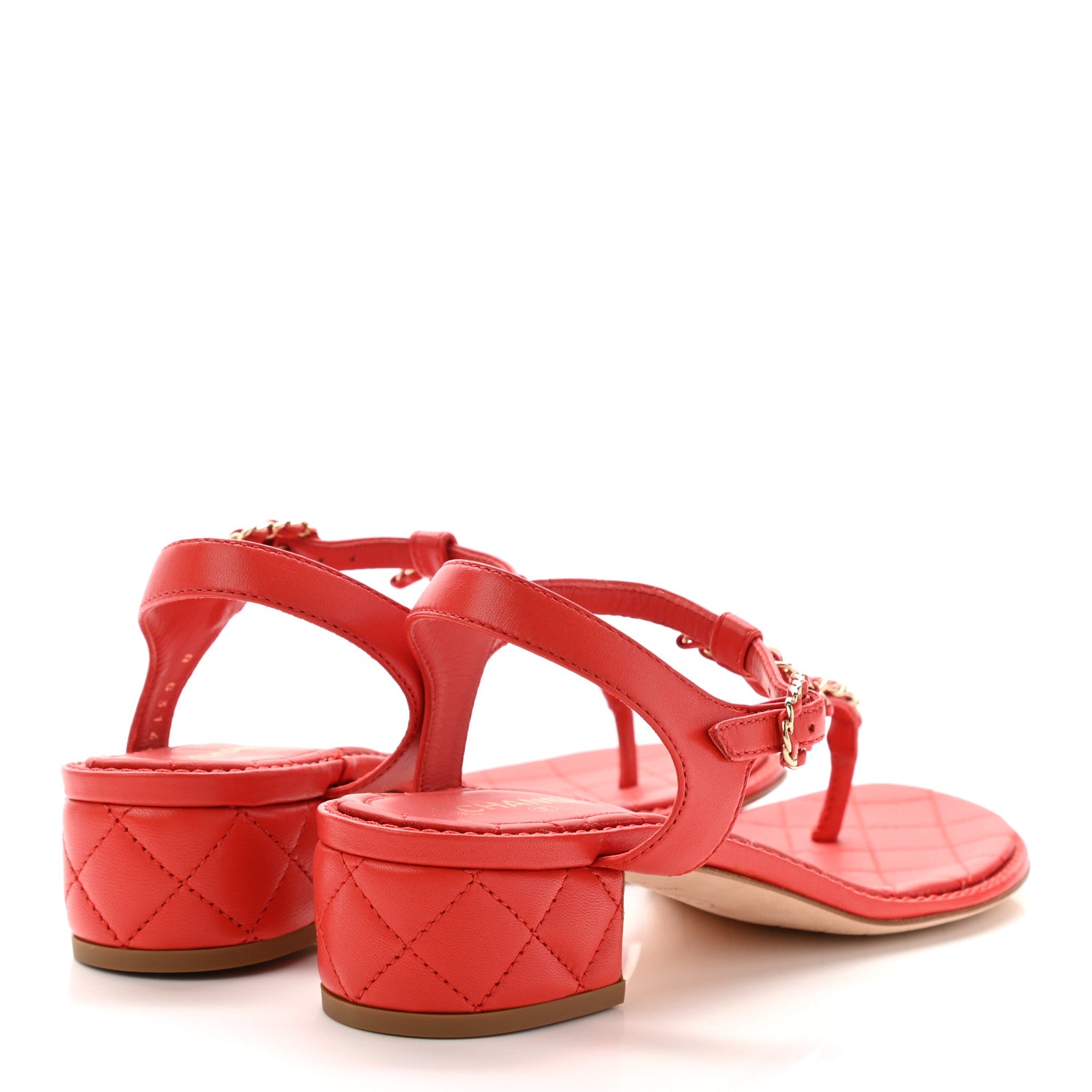 Chanel Lambskin Chain CC Logo Thong Sandals 38.5 Red 4 of 12