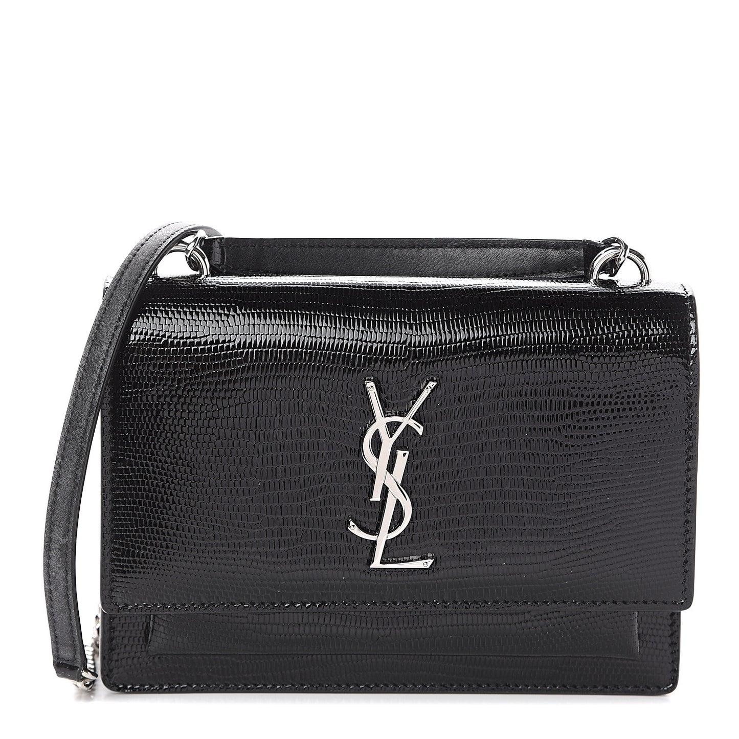 Calfskin Lizard Embossed Monogram Sunset Chain Wallet Black