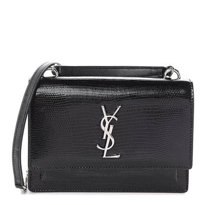 Saint Laurent Calfskin Lizard Embossed Monogram Sunset Chain Wallet Black 1 of 7