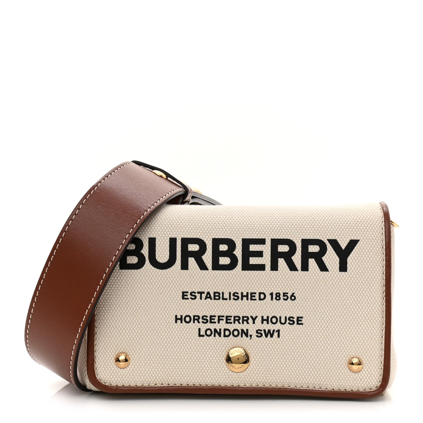 Cotton Canvas Horseferry Print Small Crossbody Bag White Tan