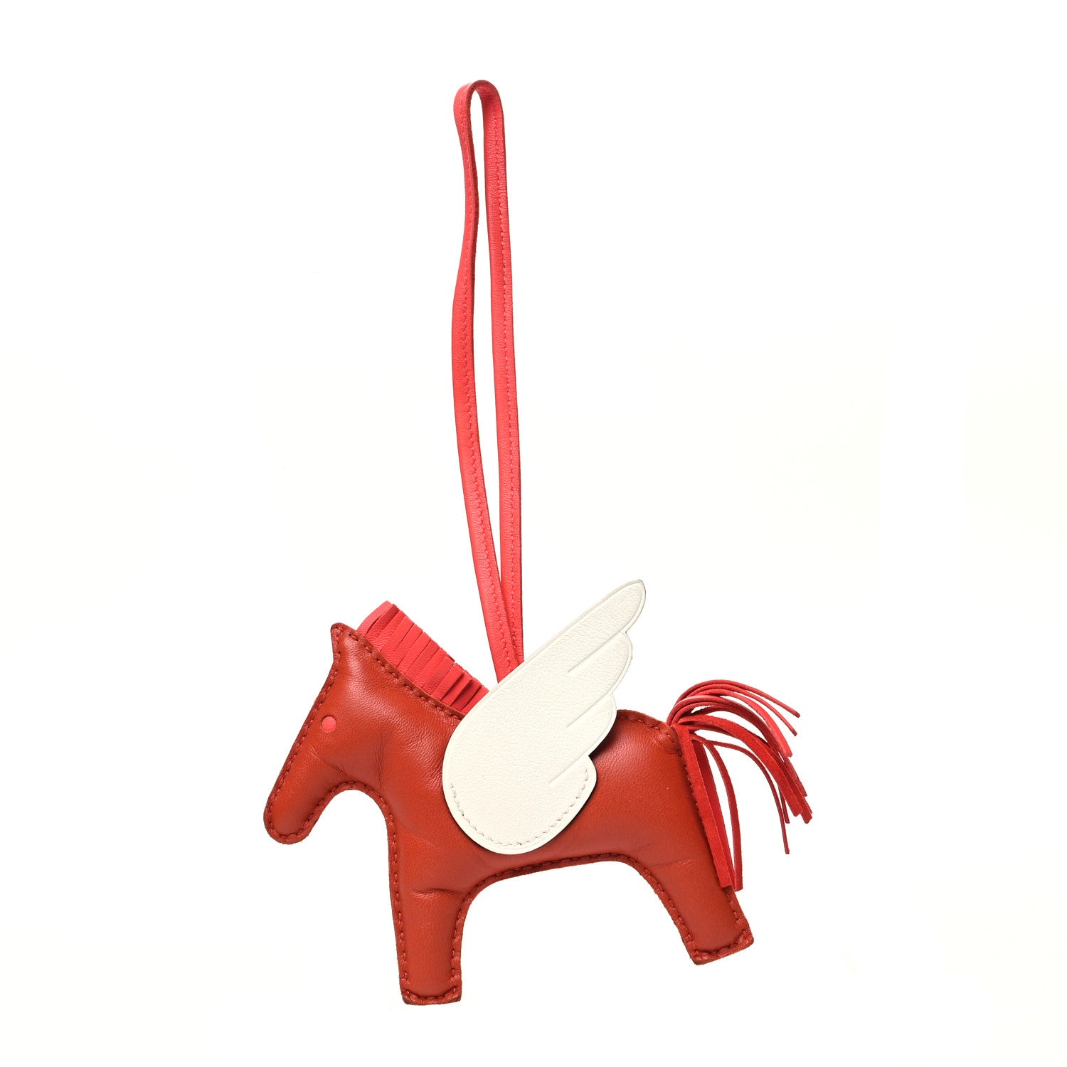 Hermes Milo Lambskin Grigri Rodeo Pegase Horse Bag Charm GM Cornaline Craie Rose Texas 1 of 4