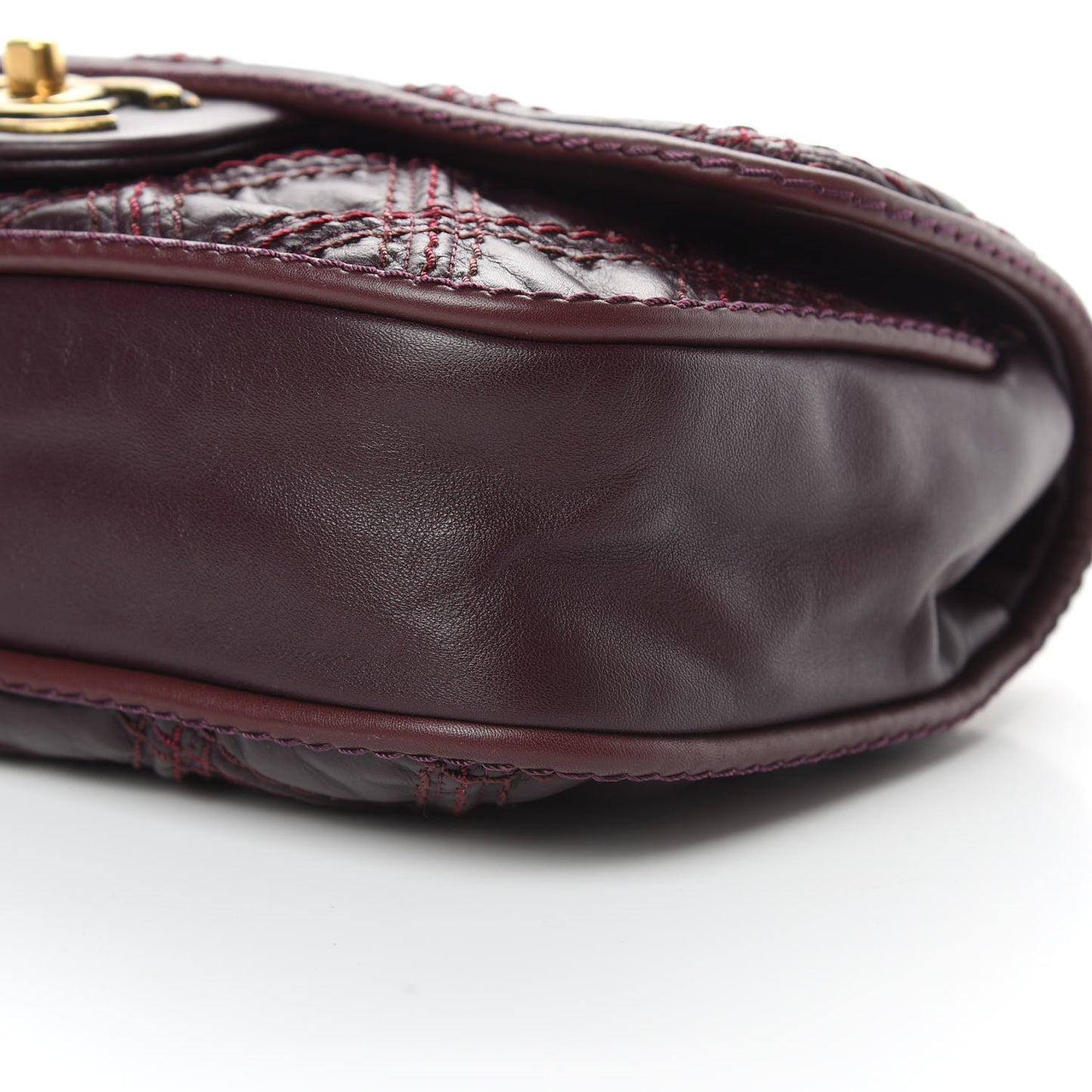 Calfskin Stitch Triptych Flap Burgundy
