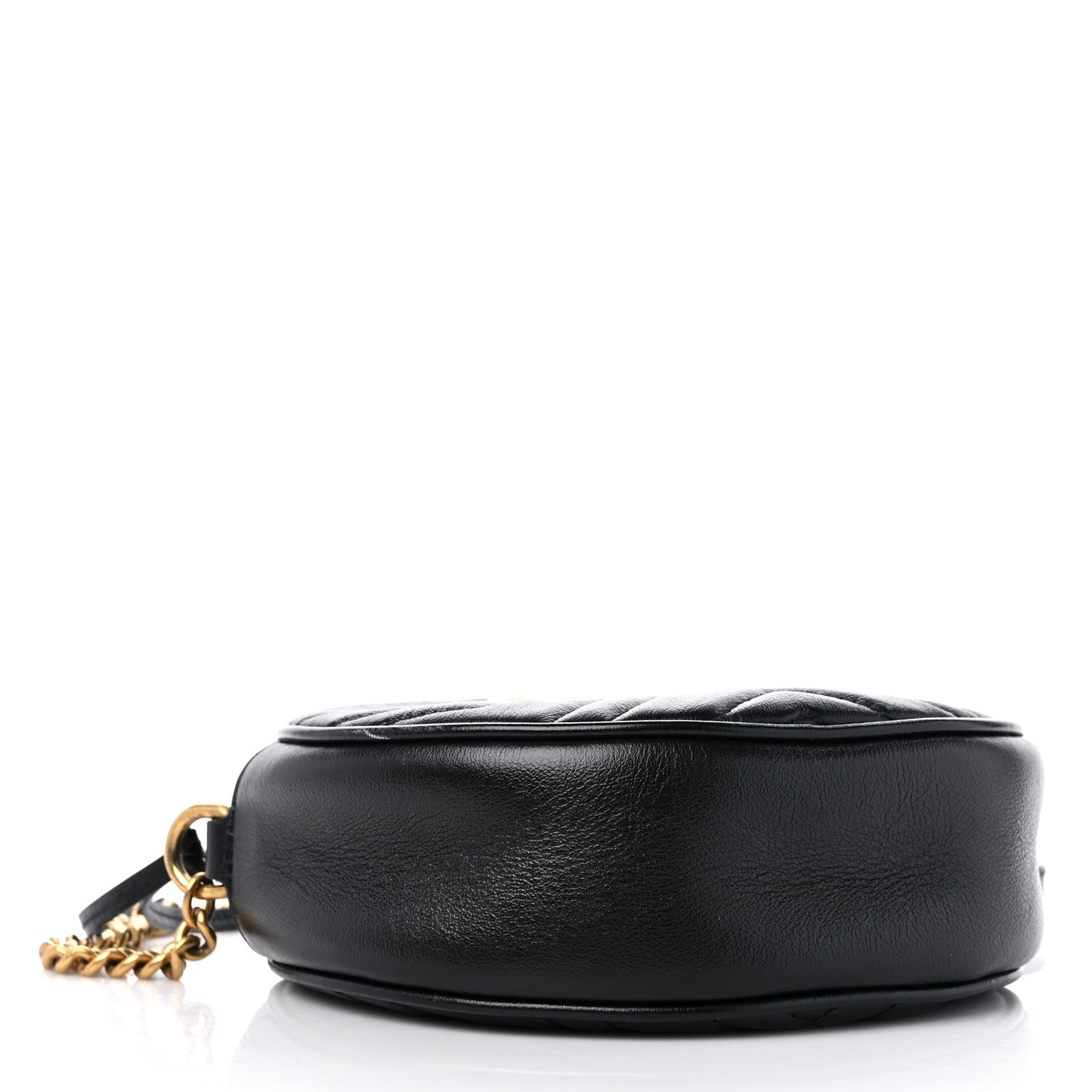 Azalea Calfskin Matelasse Heart Mini GG Marmont Round Shoulder Bag Black