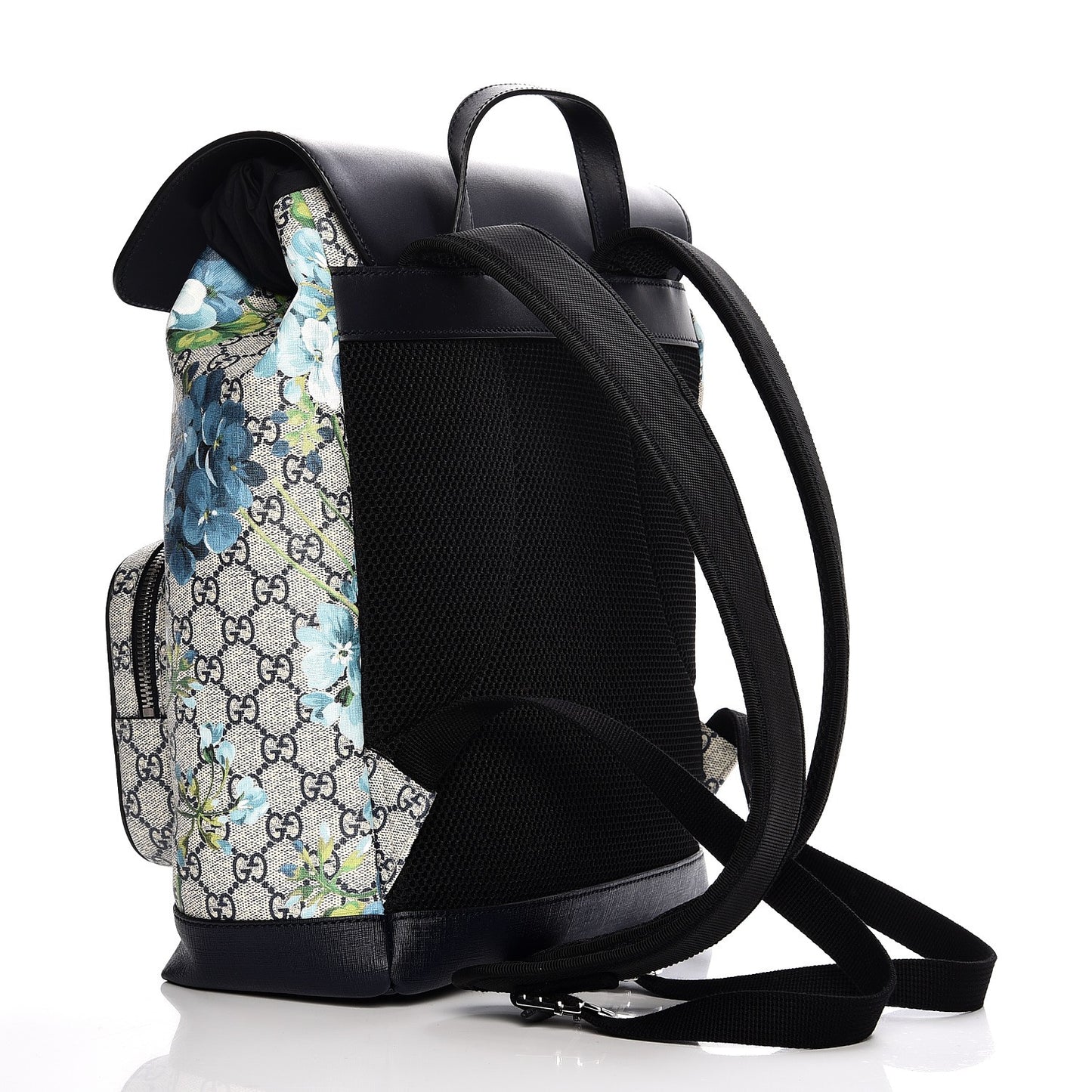 GG Supreme Monogram Blooms Medium Single Buckle Backpack Beige Blue Navy