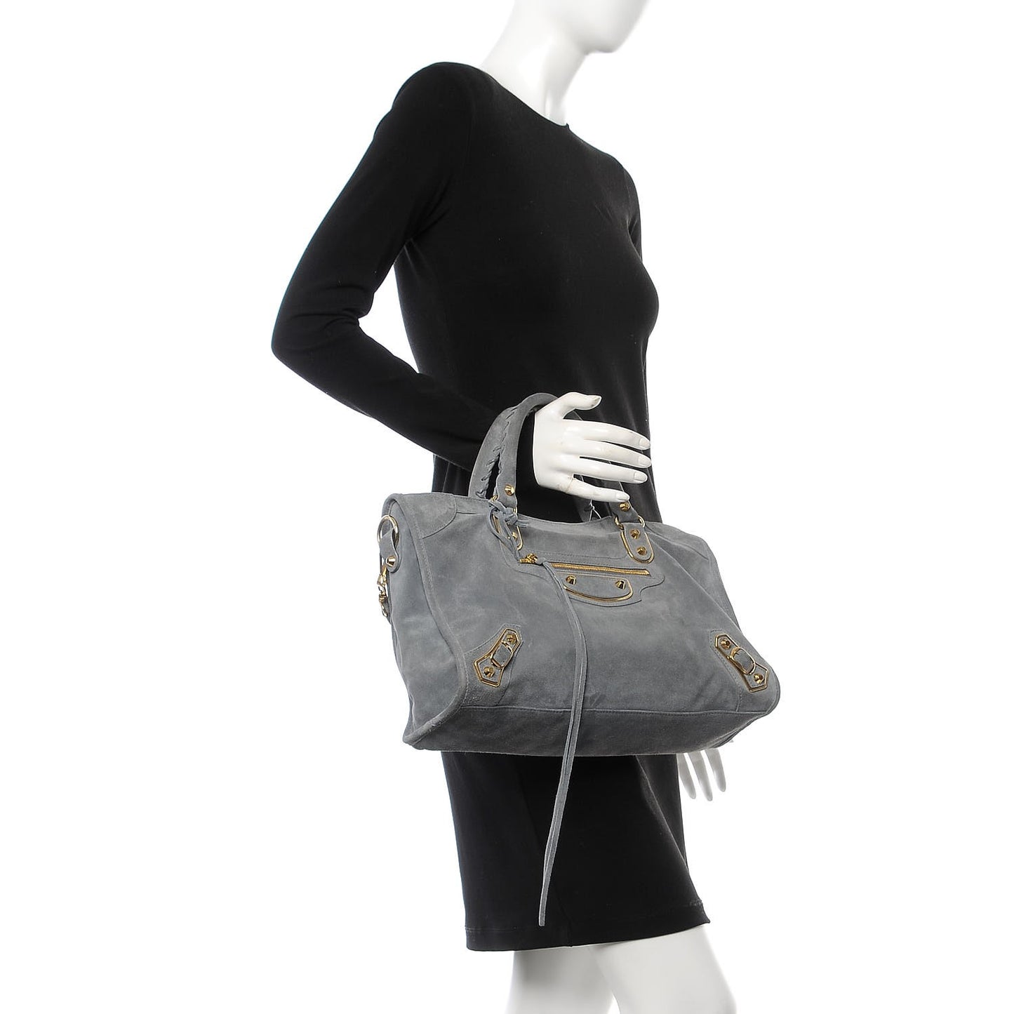 Baby Daim Suede Gold Metallic Edge Hardware City Gris Plomb