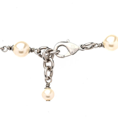 Chanel Graduated Pearl Crystal CC Long Necklace Silver 5 of 5