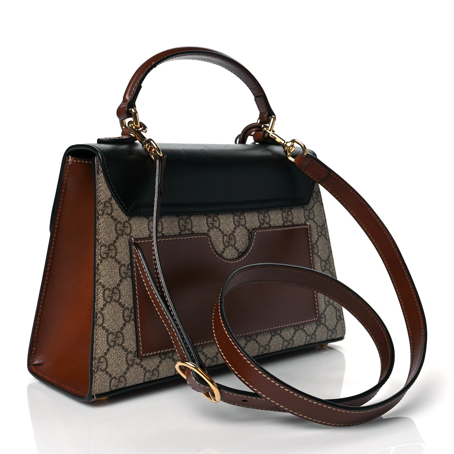 GG Supreme Monogram Calfskin Small Padlock Top Handle Bag Beige Black Cuir